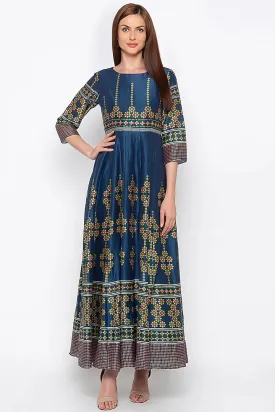 Blue Print & Embroidered Anarkali