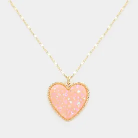 Pink Druzy Heart Pendant Necklace