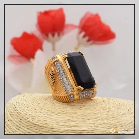 1 Gram Gold Forming Black Colour Jaguar with Diamond Delicate Design Ring - Style A953