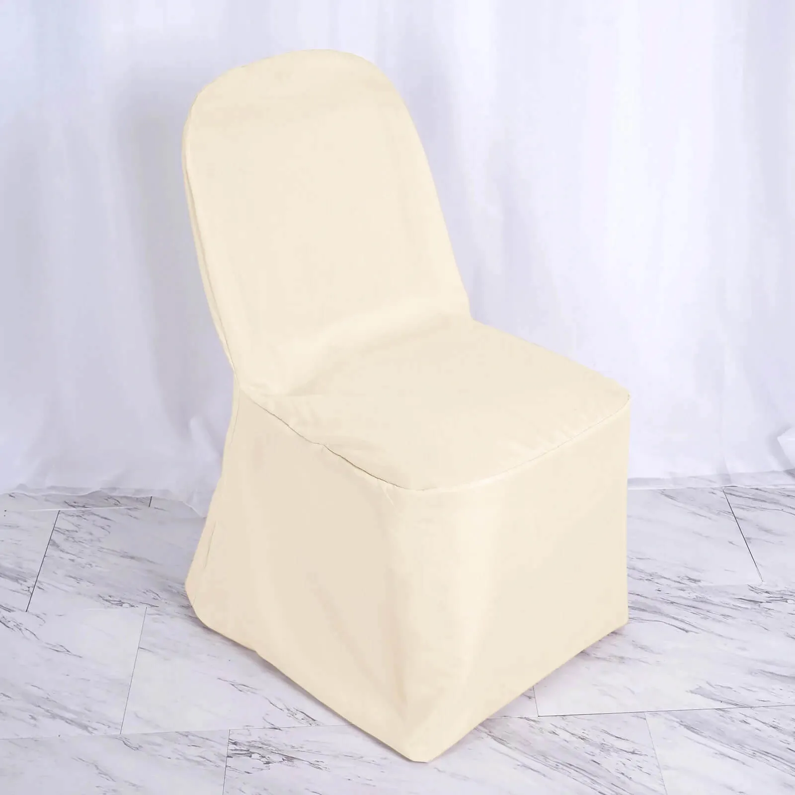 10 Pack Beige Polyester Banquet Chair Covers, Reusable Stain Resistant Slip On Chair Covers