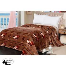 1558-1801  Queen Size Silk Touch blanket with running horse design.