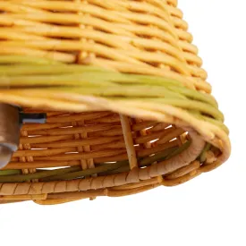 16cm empire shade in natural rattan with green stripe