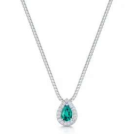 18ct White Gold Pear Cut Emerald And Diamond Halo Pendant