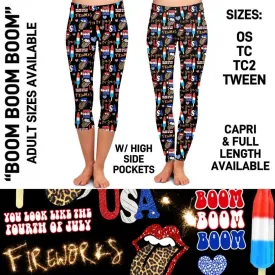 4th of July Fireworks Party Print Capri Soft Leggings w/ Pockets