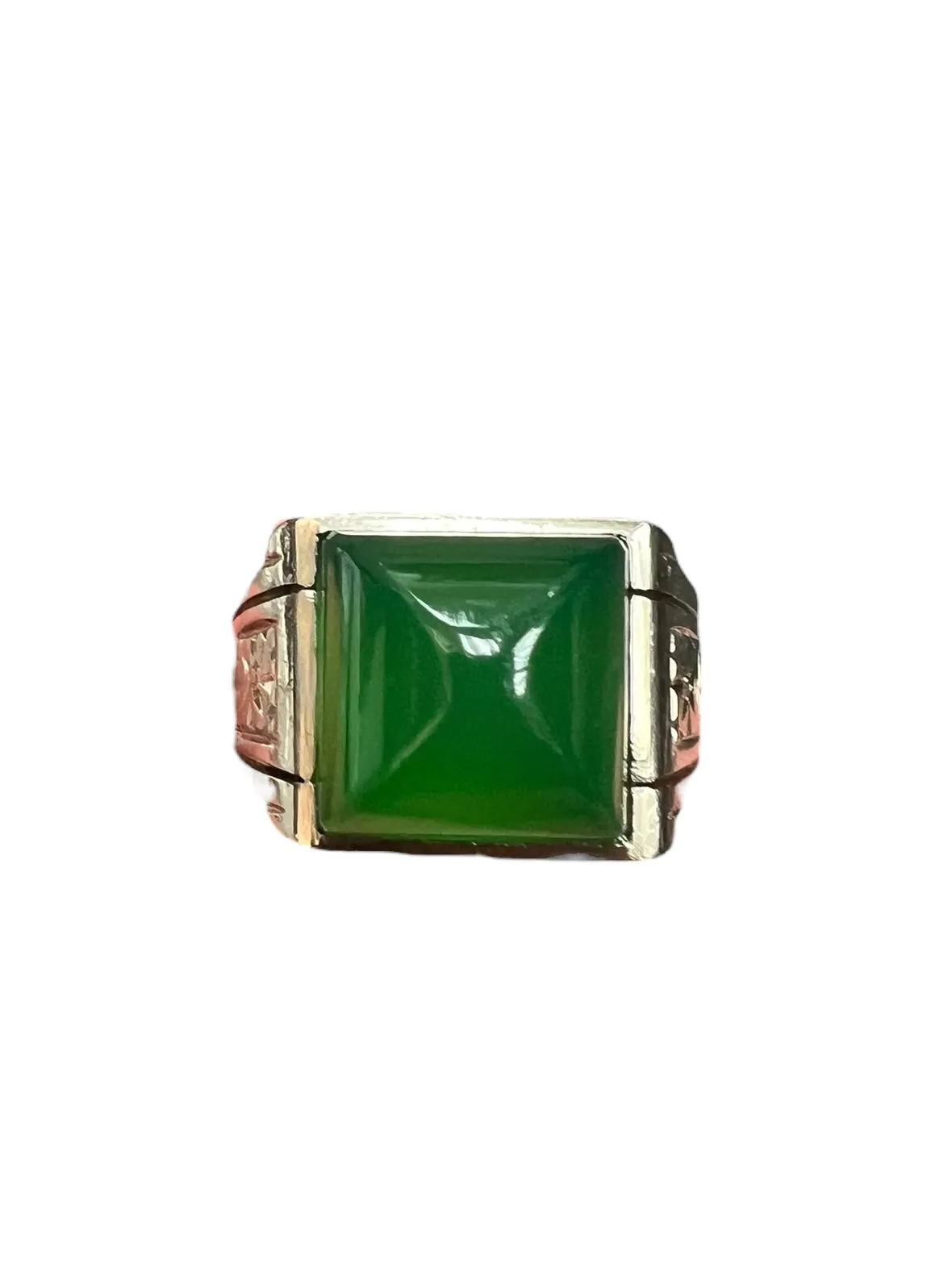 Art Deco Green Onyx White Gold Ring