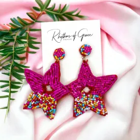 Beaded Star Earrings - Vacation Earrings, Pink Earrings, Beaded Earrings, Beaded Jewelry, Star Accessories, Summer Accessories, Pink Jewelry