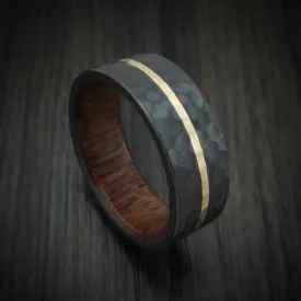 Black Titanium Men's Ring with 14K Gold and Wood Sleeve Custom Made Band