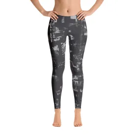 Charcoal Gray and Black Grunge Print Leggings by Grafik Girl