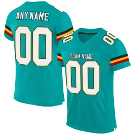 Custom Aqua White-Gold Mesh Authentic Football Jersey