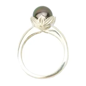 Dark Pink Peacock Rosebud Tahitian Pearl Ring