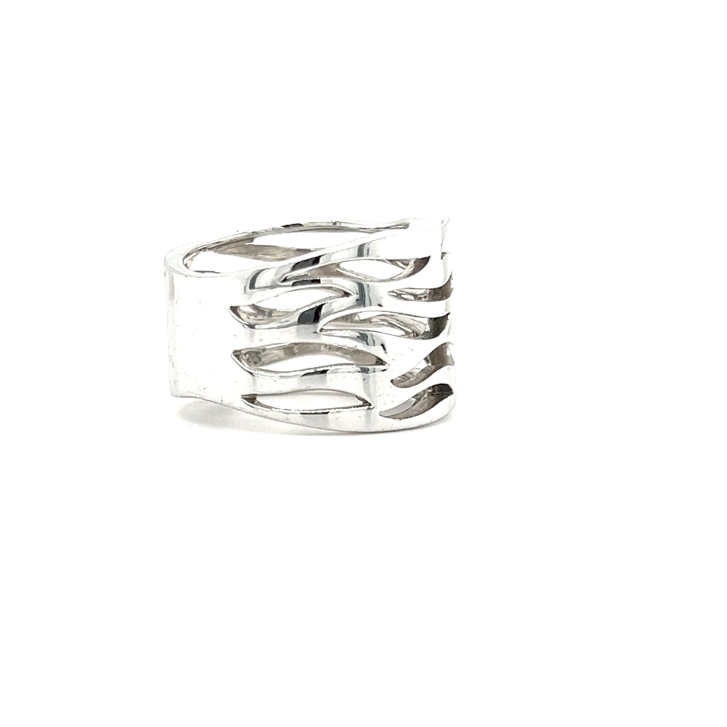 Fashion 14mm Ring with Wavy Open Work in Sterling Silver