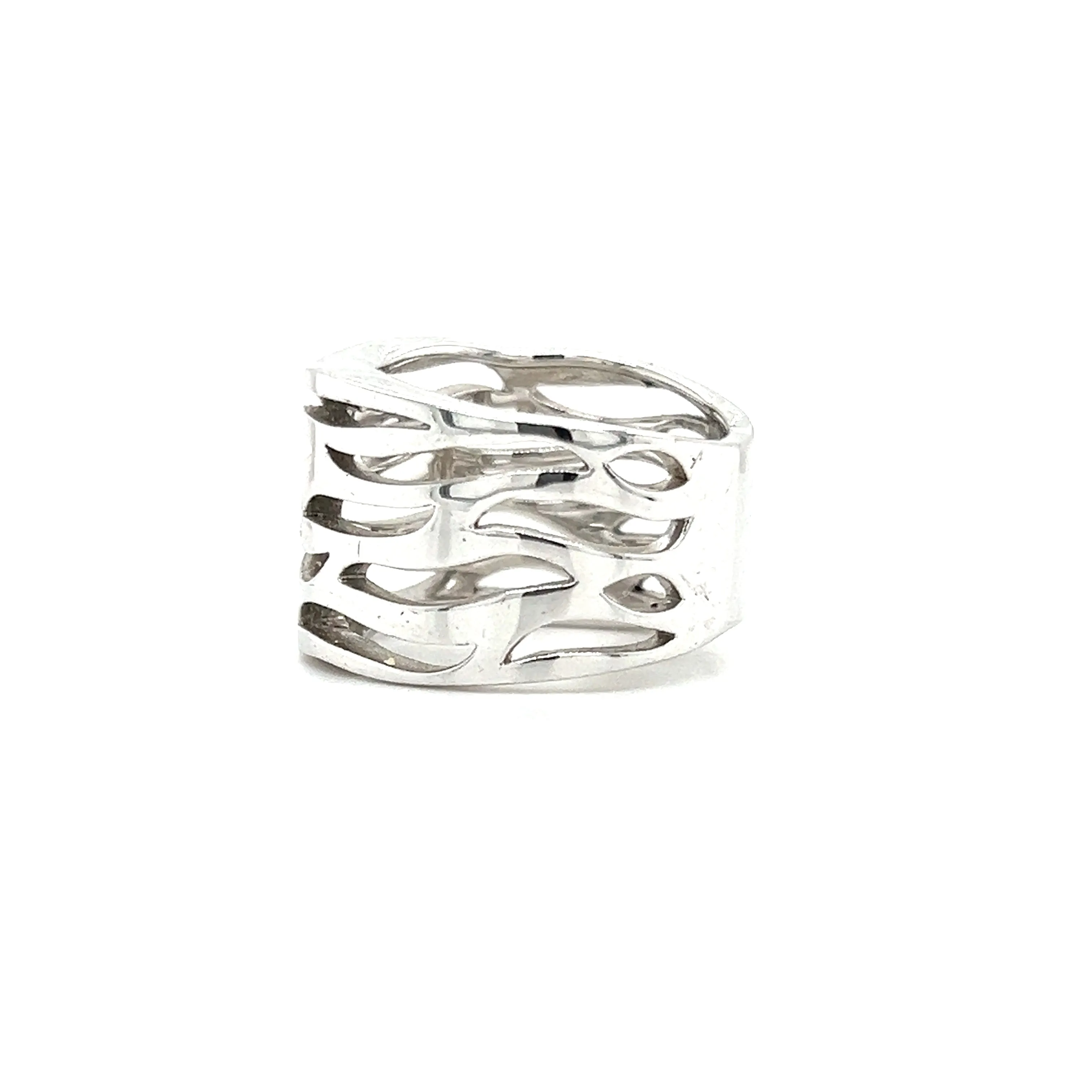 Fashion 14mm Ring with Wavy Open Work in Sterling Silver