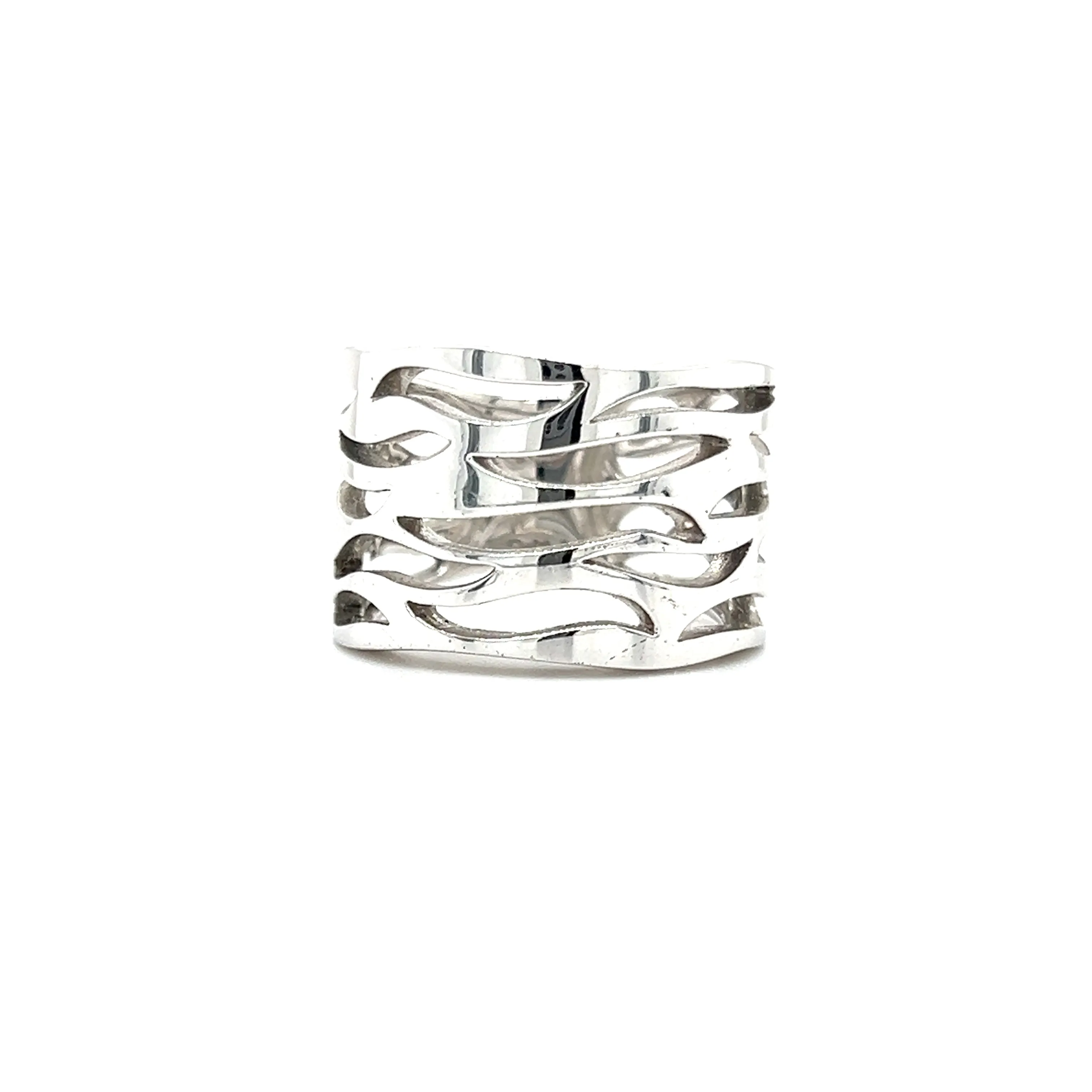 Fashion 14mm Ring with Wavy Open Work in Sterling Silver