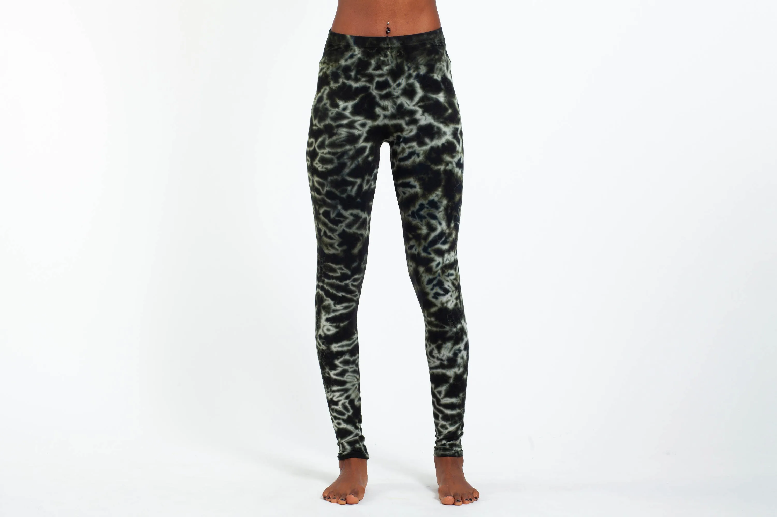 Marble Tie Dye Cotton Leggings in Dark Green