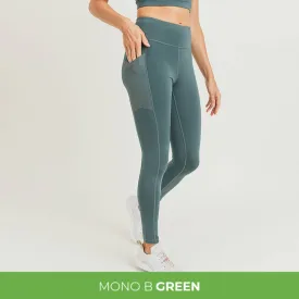 Mono B GREEN Overlay Mesh Pocket Highwaist Leggings