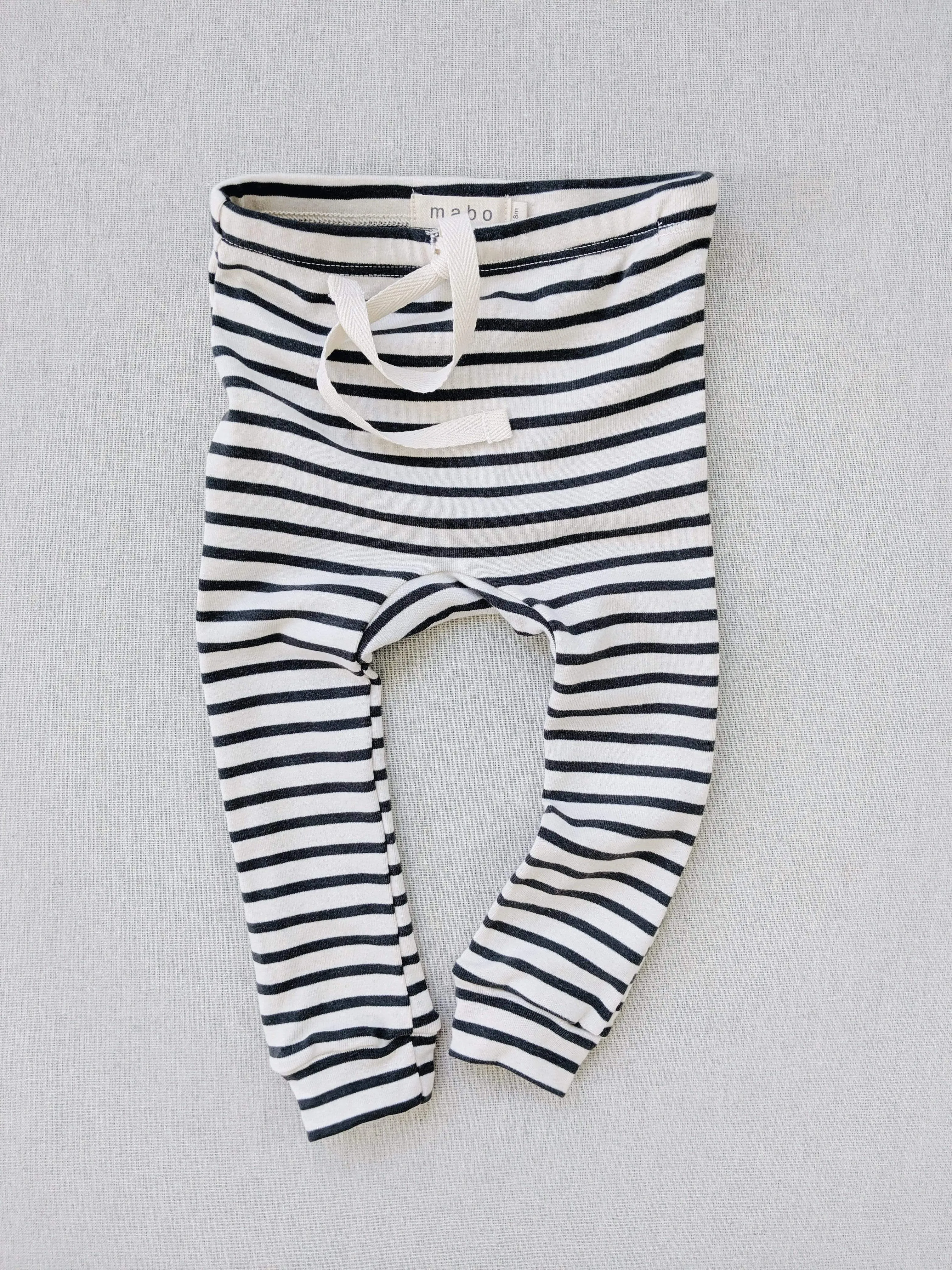 organic cotton drawstring striped leggings - natural/charcoal