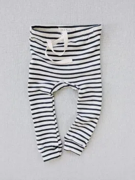 organic cotton drawstring striped leggings - natural/charcoal