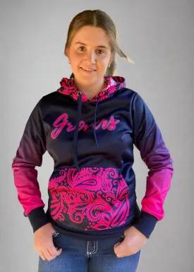 Paisley Print Hoodie - Navy/Pink