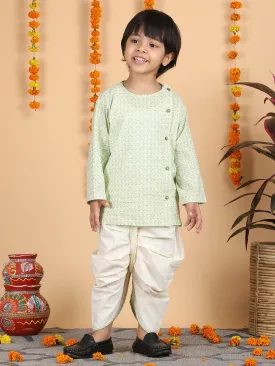 Polka Tots Full Sleeve Angrakha With Dhoti - Green