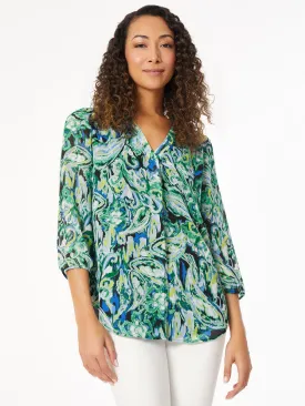 Printed V-Neck Pleated Kelly Blouse