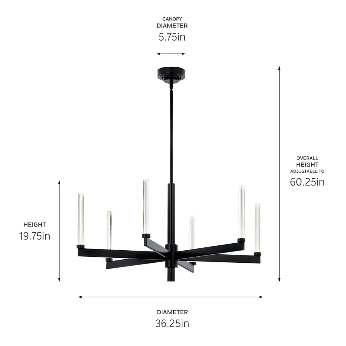 Sycara 36" 6-Light LED Chandelier, Black Finish